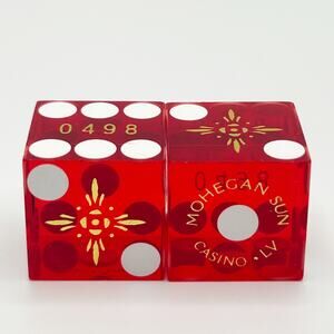 Mohegan Sun Red Casino Dice Las Vegas Matching #0498”Bone” Cancelled Dice RARE